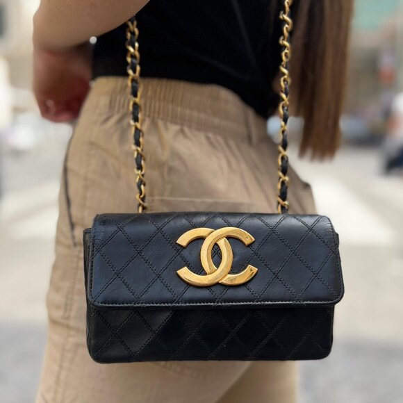 Authentic CHANEL CC Vintage Single Flap Bag Large Coco Quilted Chain Shoulder - Picture 2 of 16